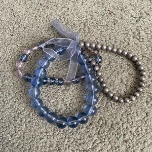 Blue and Silver Beaded Bracelets Set